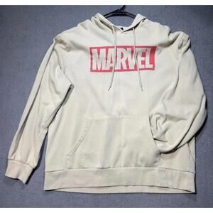 Marvel Hoodie Mens XL Sweatshirt Pullover Red Logo Sand Beige